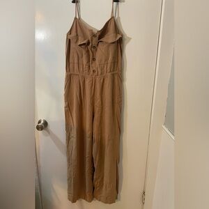 Stylish Tan Jumpsuit paper bag style with spaghetti straps size L